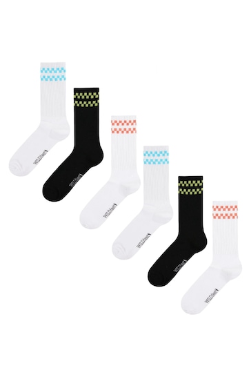 Wild Feet White Fashion Stripes Ribbed Crew Socks 6 PK