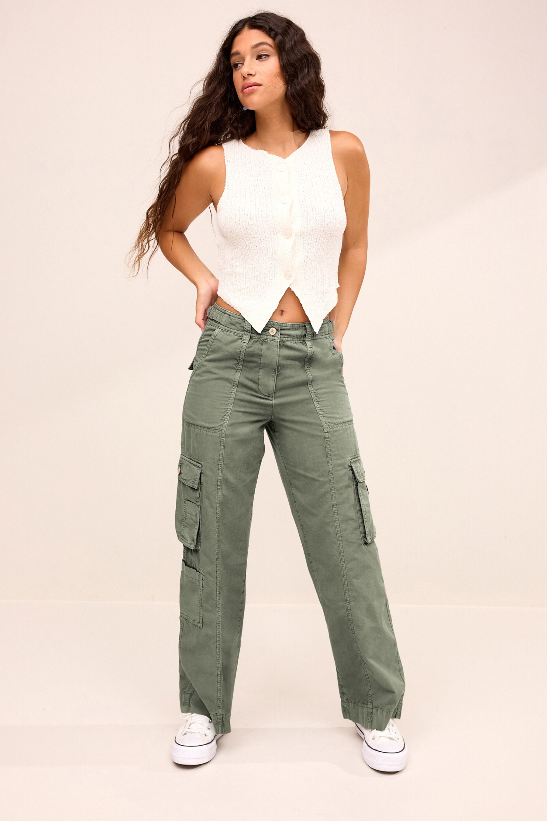 Buy Khaki Green 100 Cotton Adjustable Waist Cargo Trousers from the Next UK online shop