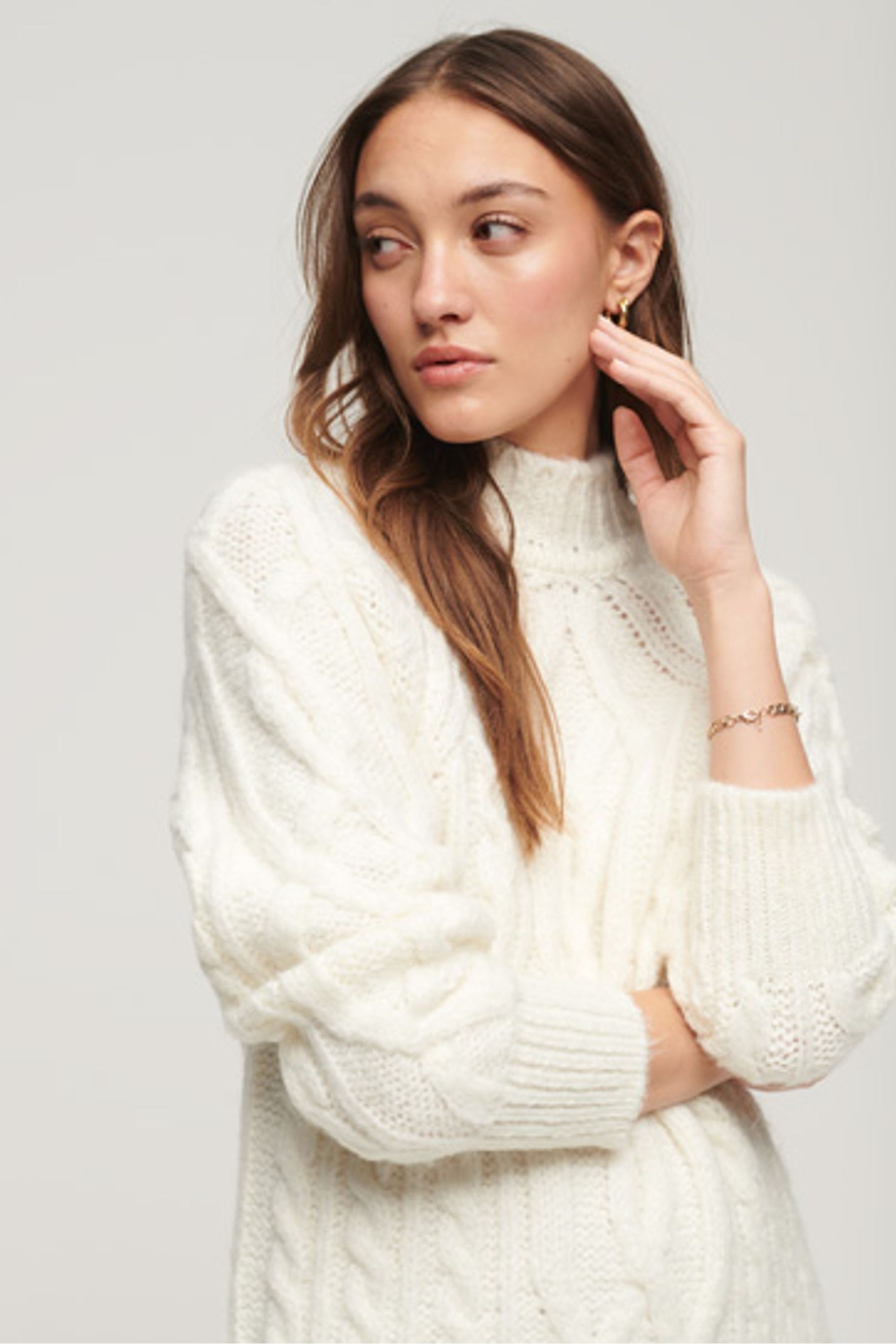 Buy Superdry White 100 Cotton Cable Mock Neck Jumper Dress from Next Netherlands