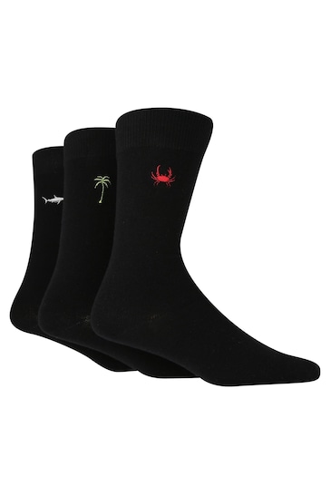 Wild Feet Black Holiday Embroidered Socks 3 PK