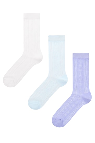 Wild Feet Blue Cropped Fancy Ankle Socks 3 Pack