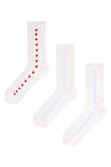 Wild Feet White Cropped Fancy Ankle Socks 3 Pack
