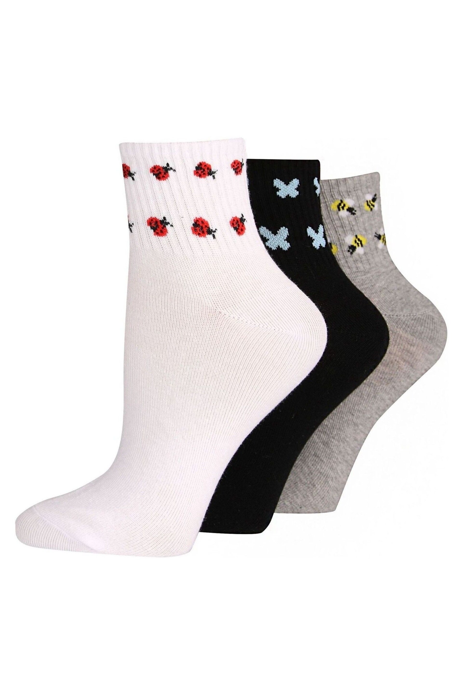 Wild Feet White Sporty Ankle Socks with Summer Bugs - Image 1 of 6