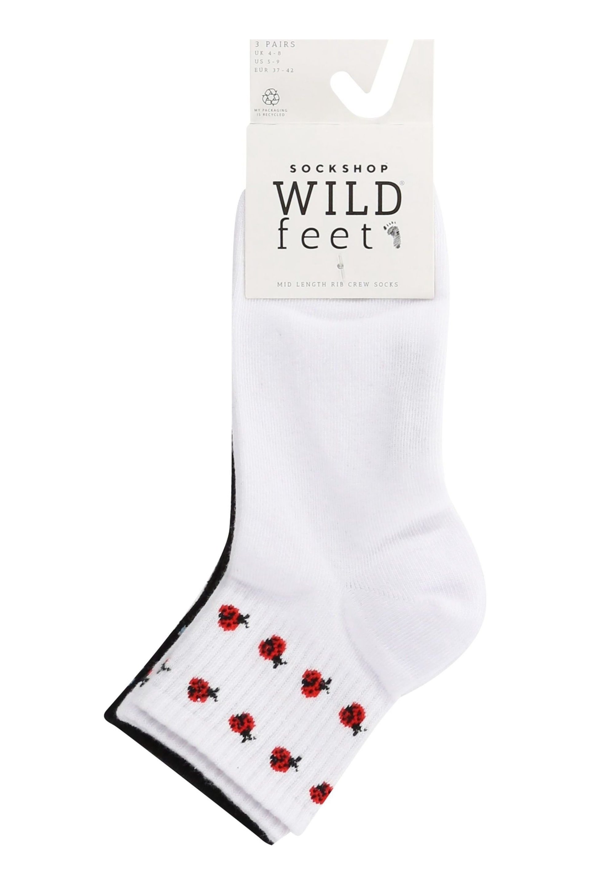Wild Feet White Sporty Ankle Socks with Summer Bugs - Image 3 of 6