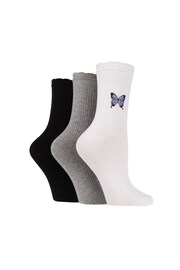 Wild Feet White Butterfly Embroidered Rib Frilly Leisure Socks - Image 1 of 4