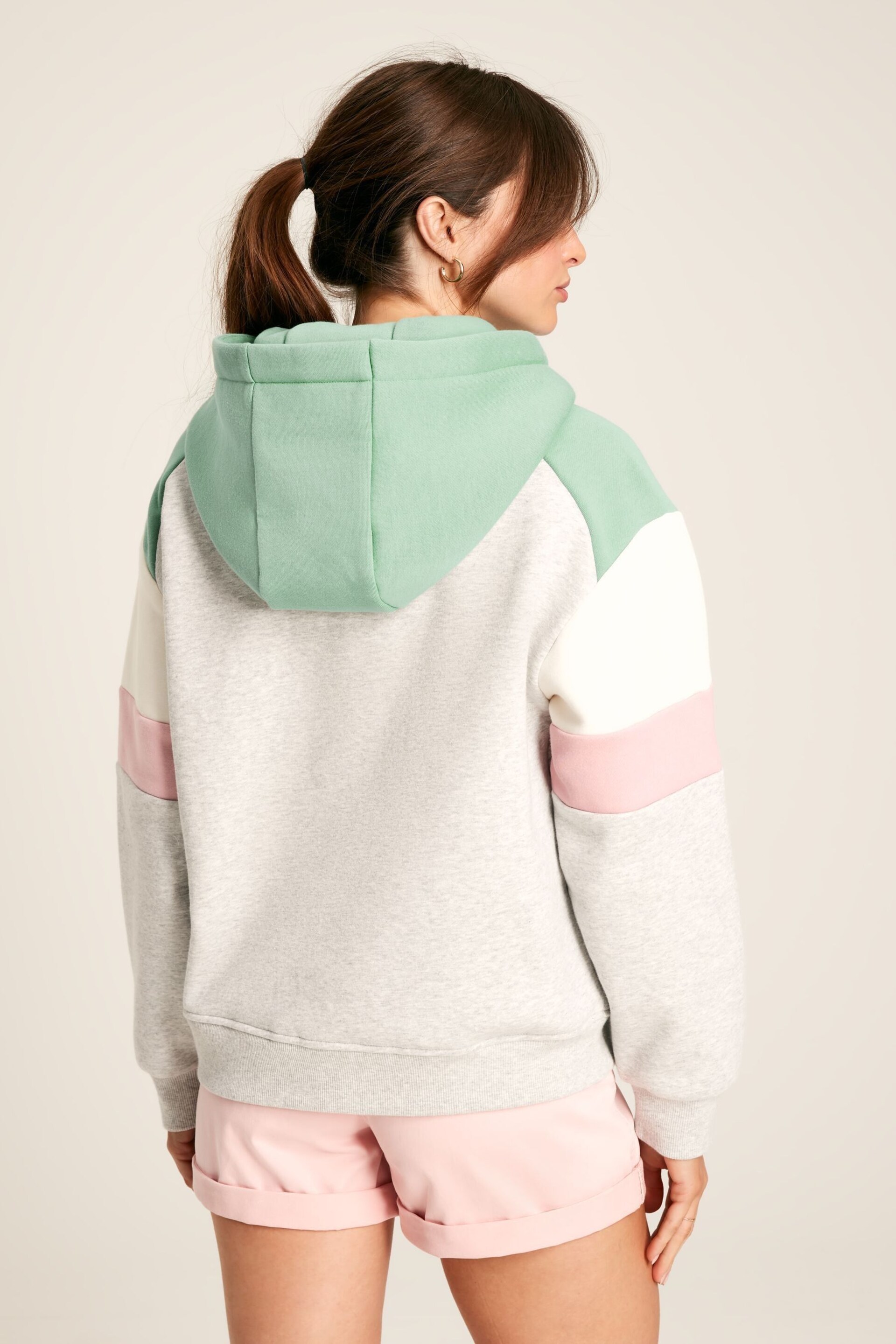 Joules Milbourne Grey, Pink & White Embroidered Hoodie - Image 3 of 7