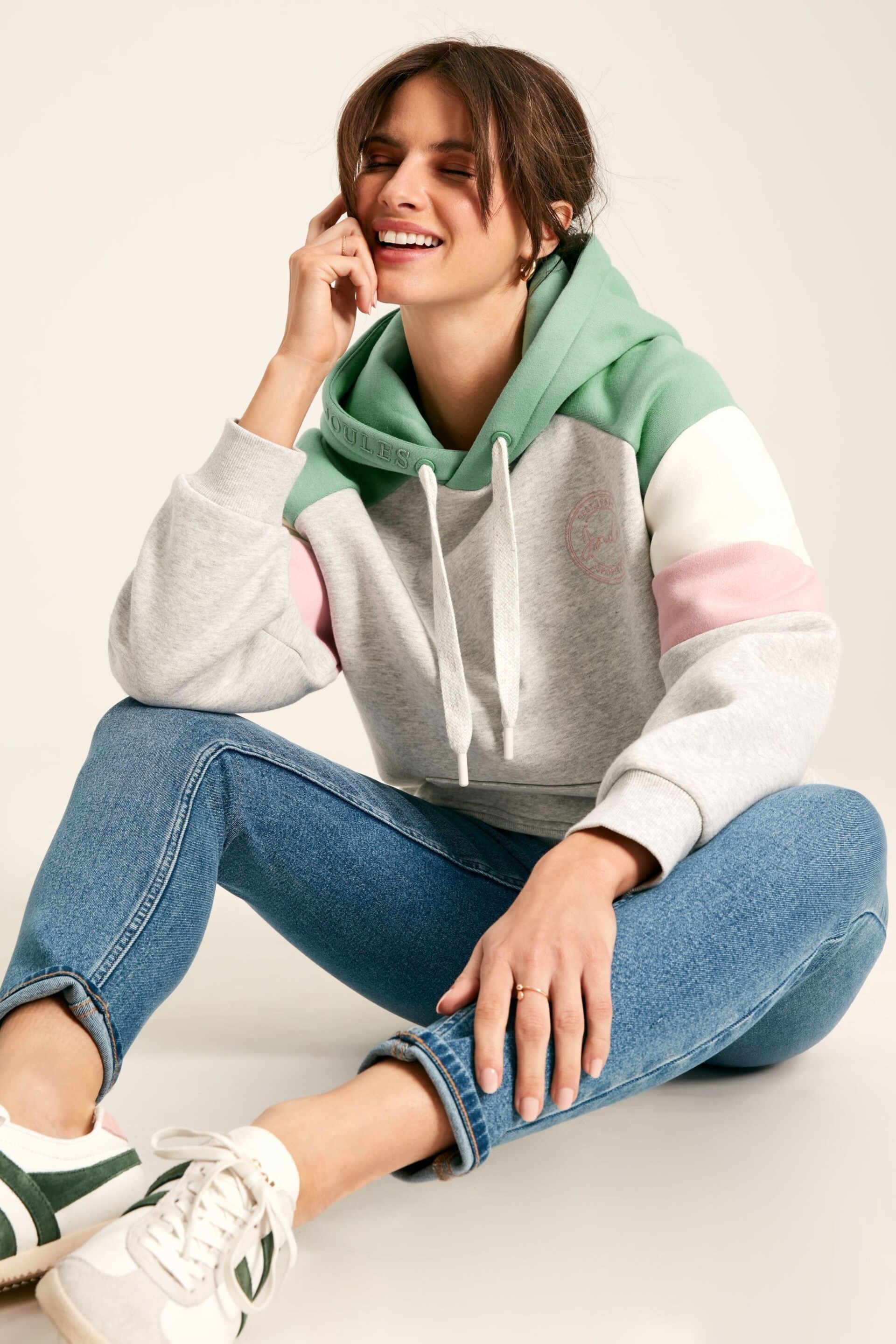 Joules Milbourne Grey, Pink & White Embroidered Hoodie - Image 5 of 8