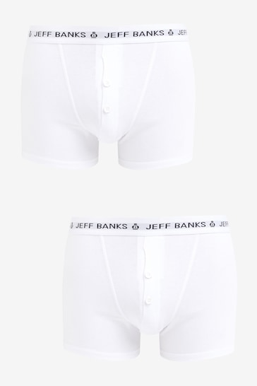 Jeff Banks White Classic Repeat Logo Waistband Button Flu Boxers