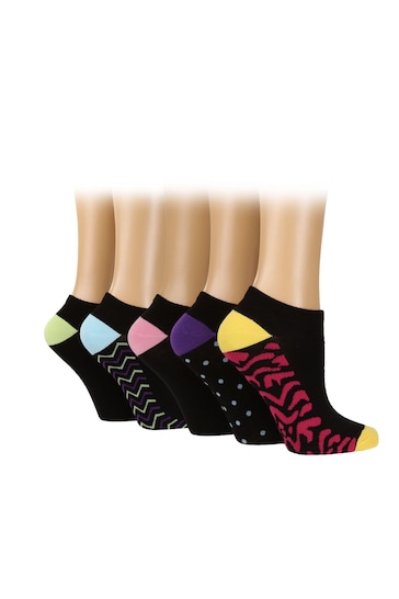 Wild Feet Black Fashion Sole No Show Trainer Socks 5 Pack