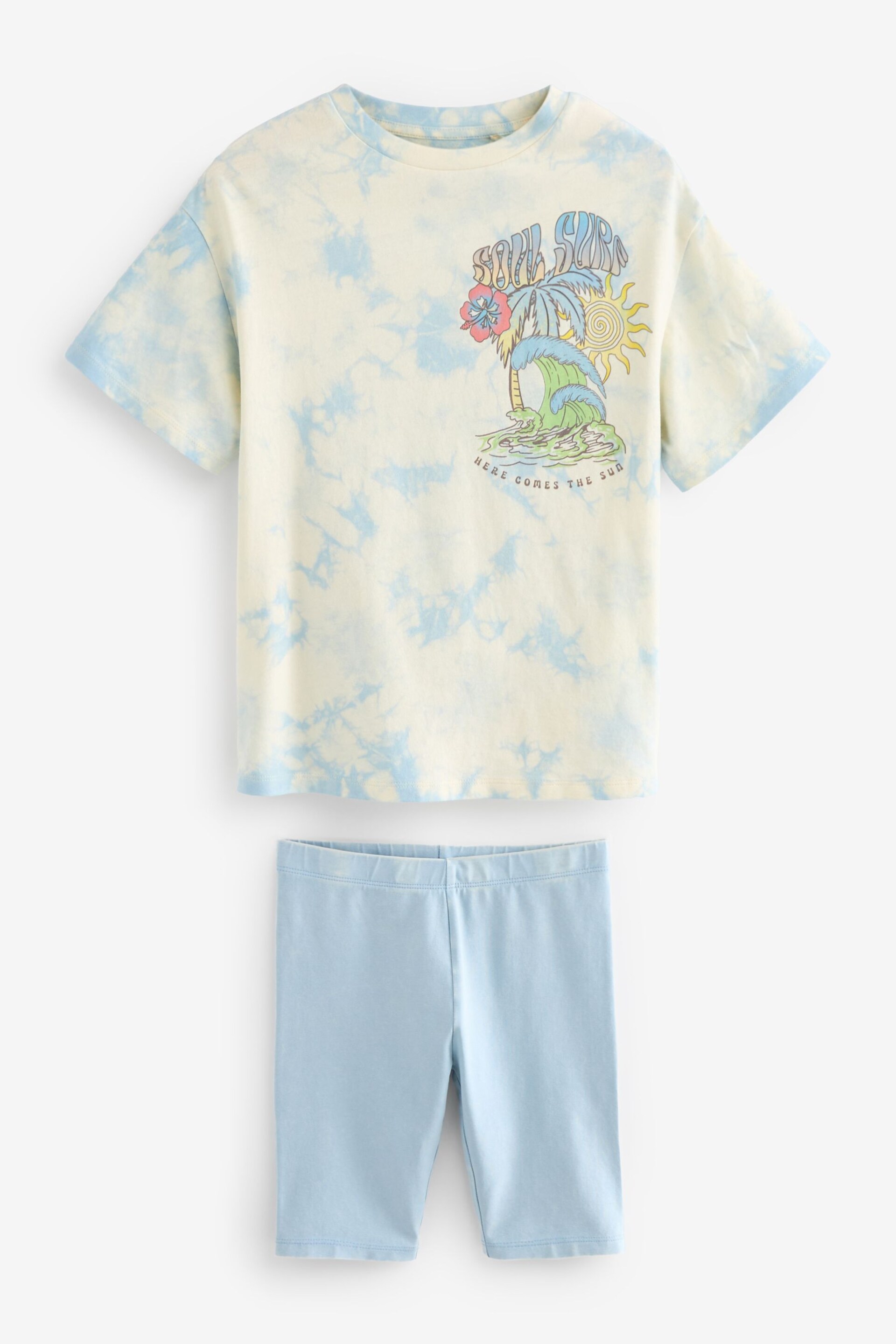 Blue Surf Tie Dye Oversized T-Shirt and Cycle Shorts Set (3-16yrs) - Image 5 of 7