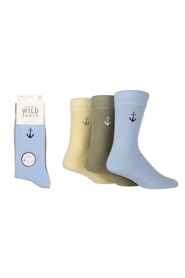 Wild Feet Blue Anchor Embroidered Socks
