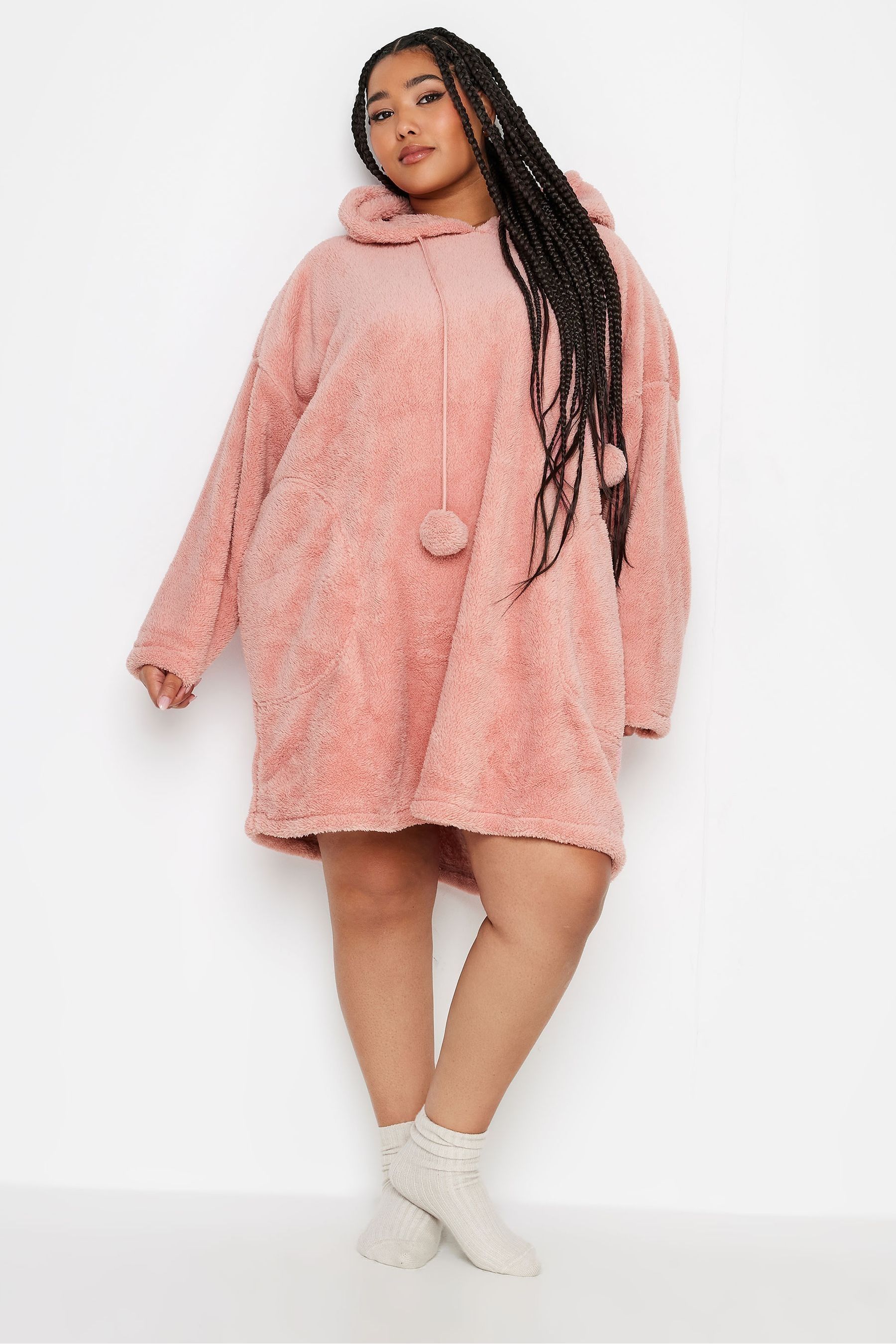 Buy Yours Curve Pink Pom Pom Snuggle Hoodie With Pockets from Next Luxembourg