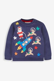 JoJo Maman Bébé Navy Christmas Space Scene Appliqué Sweatshirt - Image 1 of 2