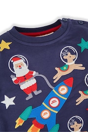 JoJo Maman Bébé Navy Christmas Space Scene Appliqué Sweatshirt - Image 2 of 2