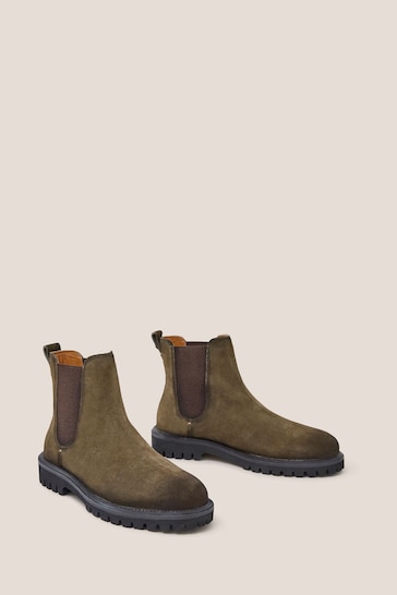 White Stuff Green Chunky Suede Chelsea Boots