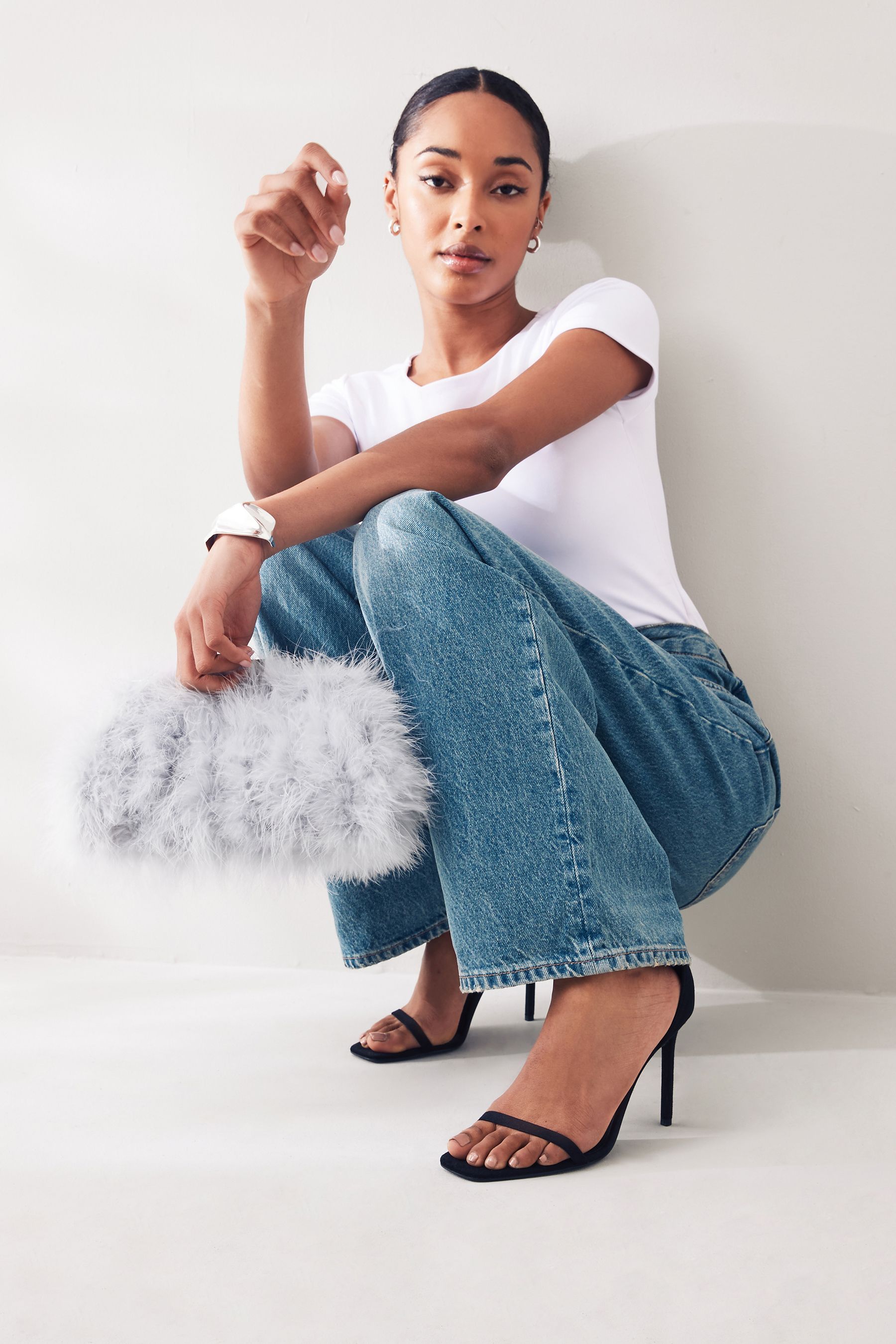Grey feather clutch bag on sale