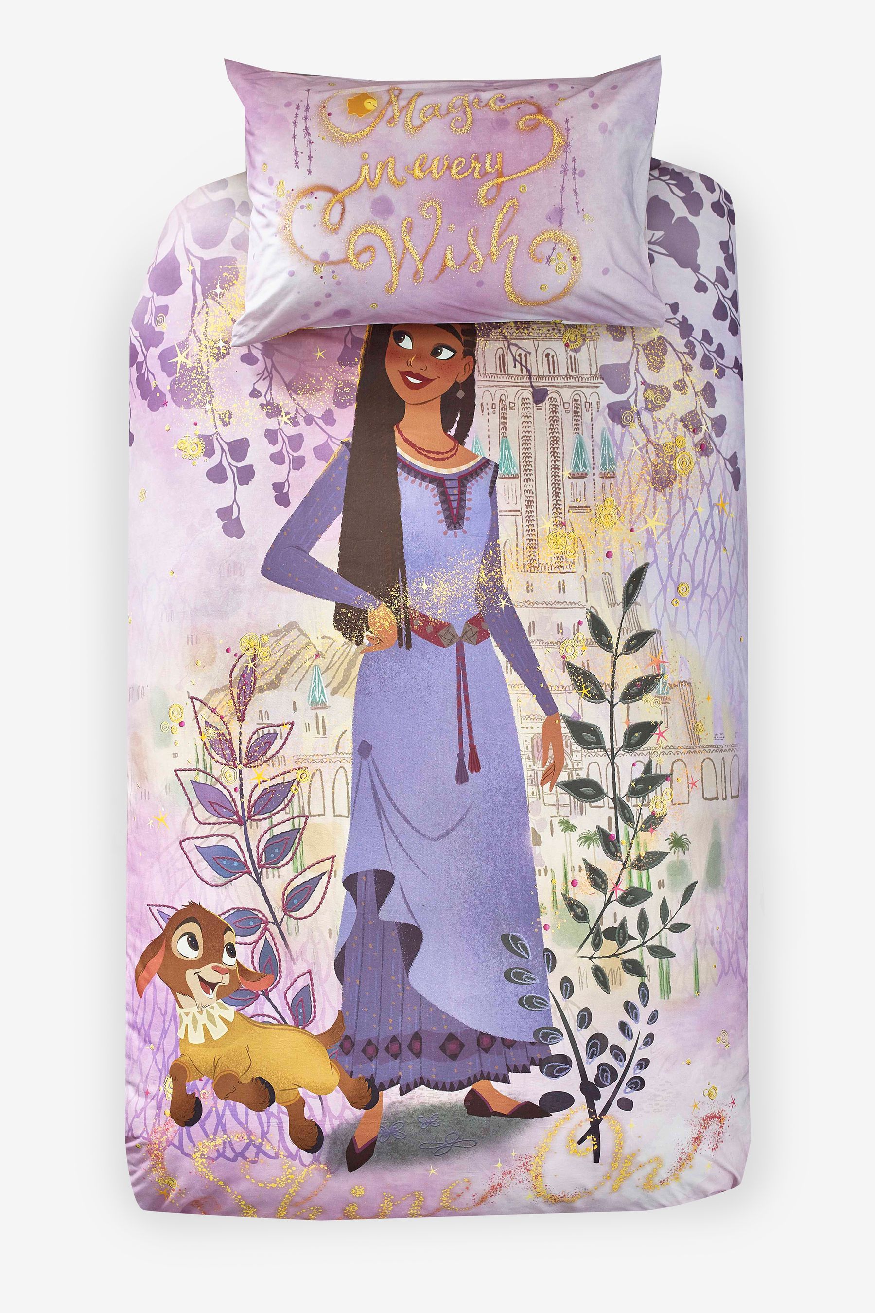 Disney Wish Purple Reversible 100 Cotton Duvet Cover and Pillowcase Set