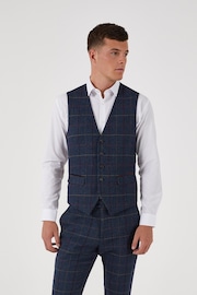 Skopes Blue Doyle Tweed Wool Blend Tailored Fit Suit Waistcoat - Image 1 of 5