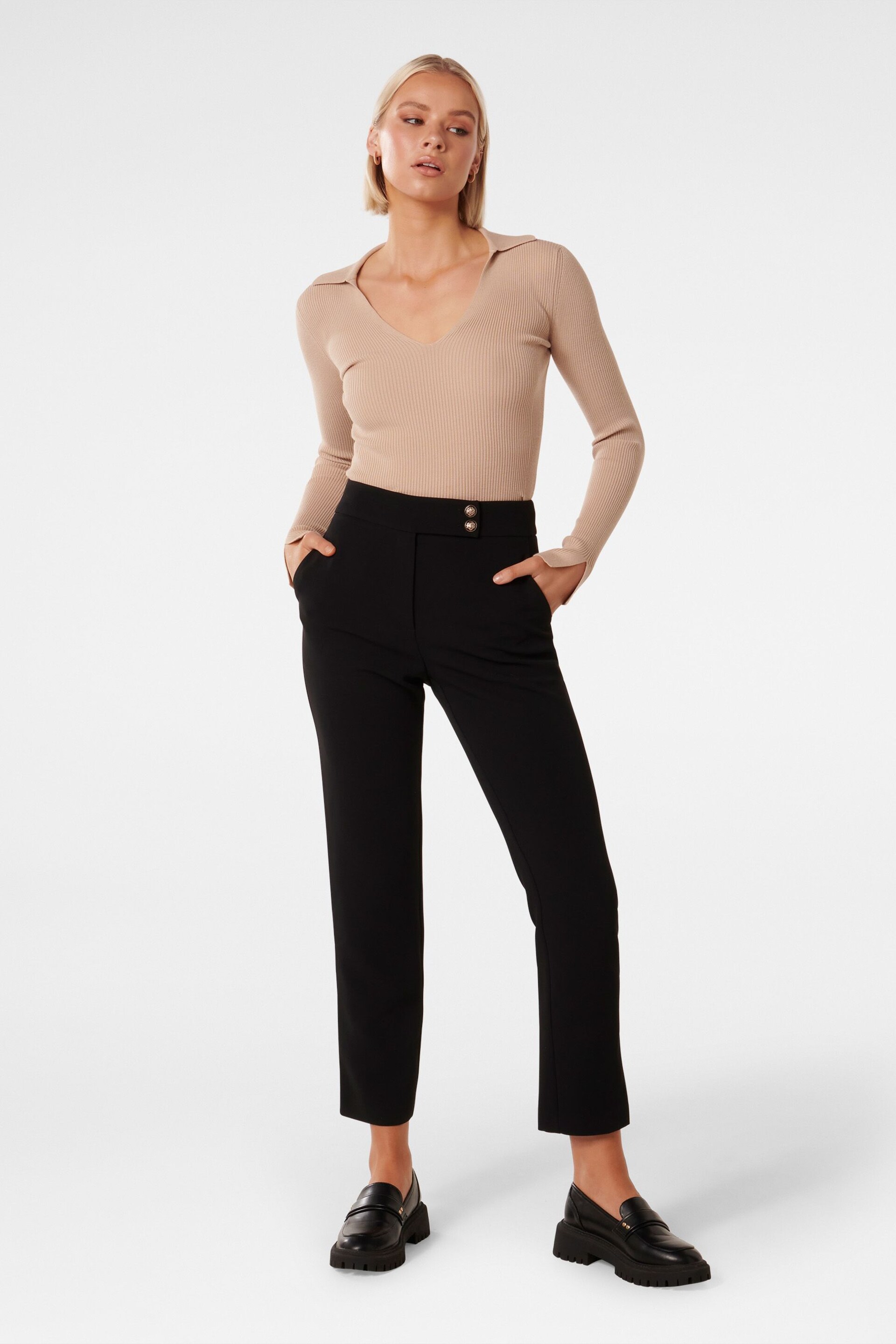 Forever New Black Kylie Button Cigarette Black Trousers - Image 4 of 5