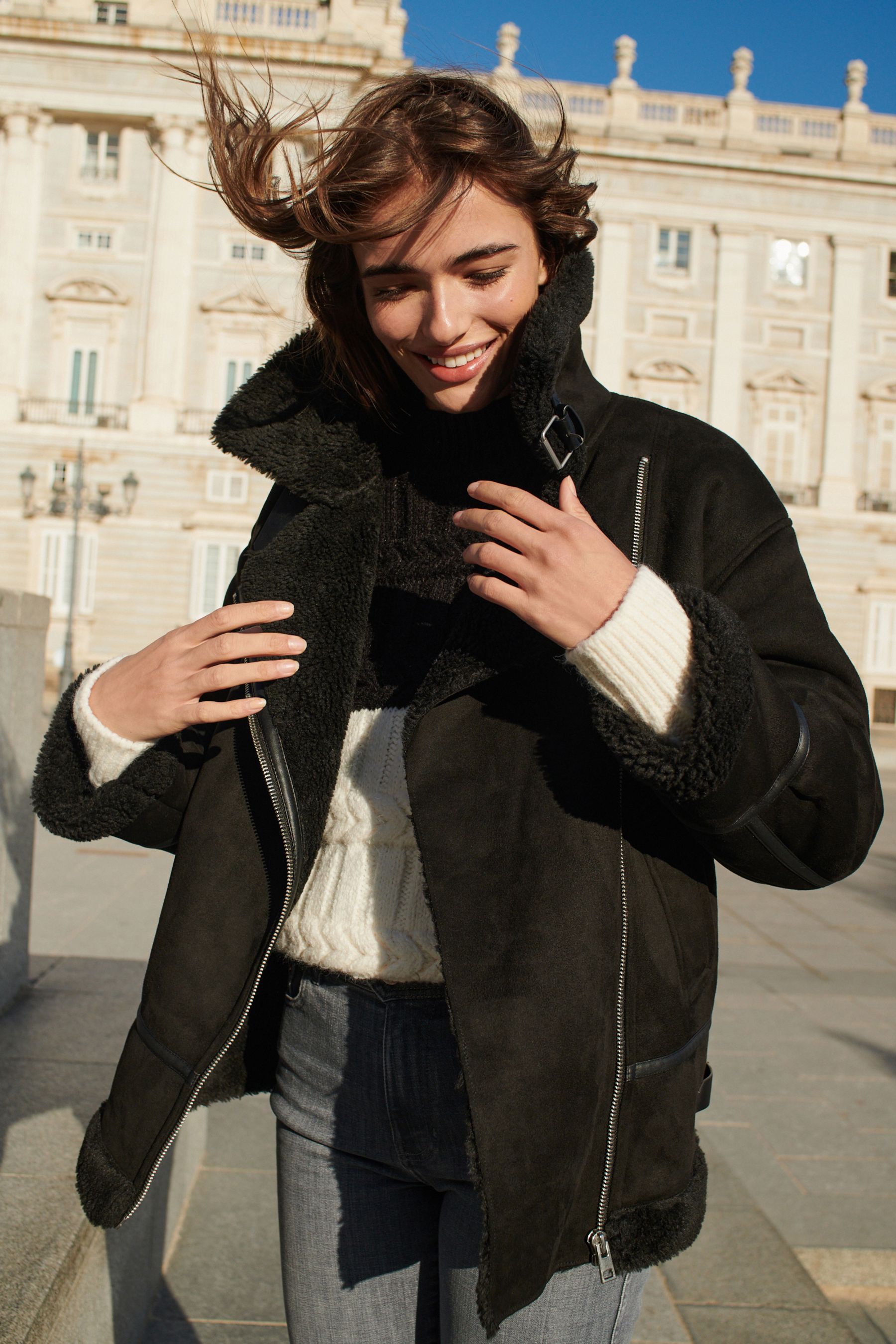 Buy Black Faux Suede Longline Aviator Jacket from Next Luxembourg