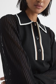 Reiss Black Fran Sheer Sleeve Top - Image 4 of 7