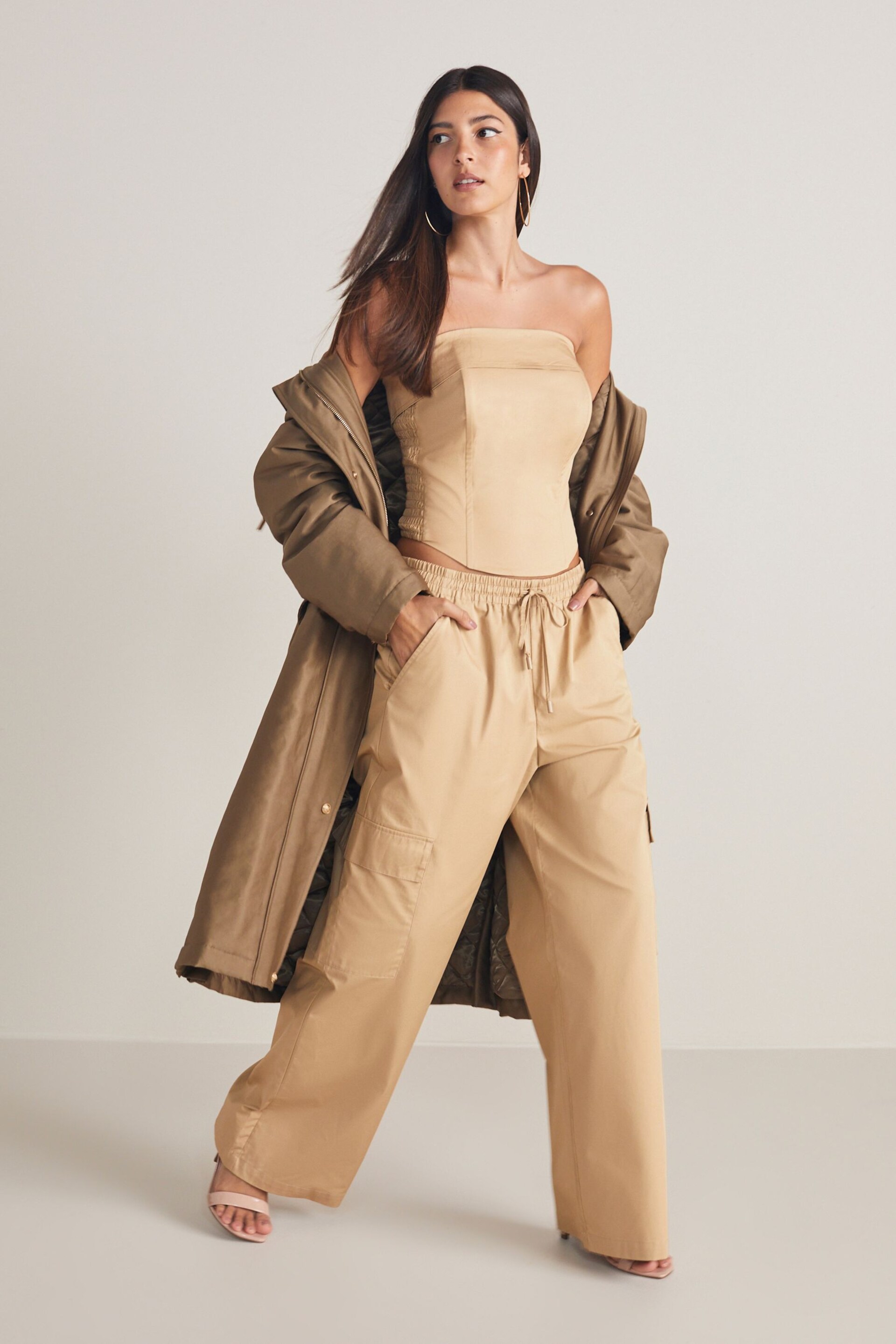 Camel Natural Wide Leg Cargo Trousers - Image 2 of 7