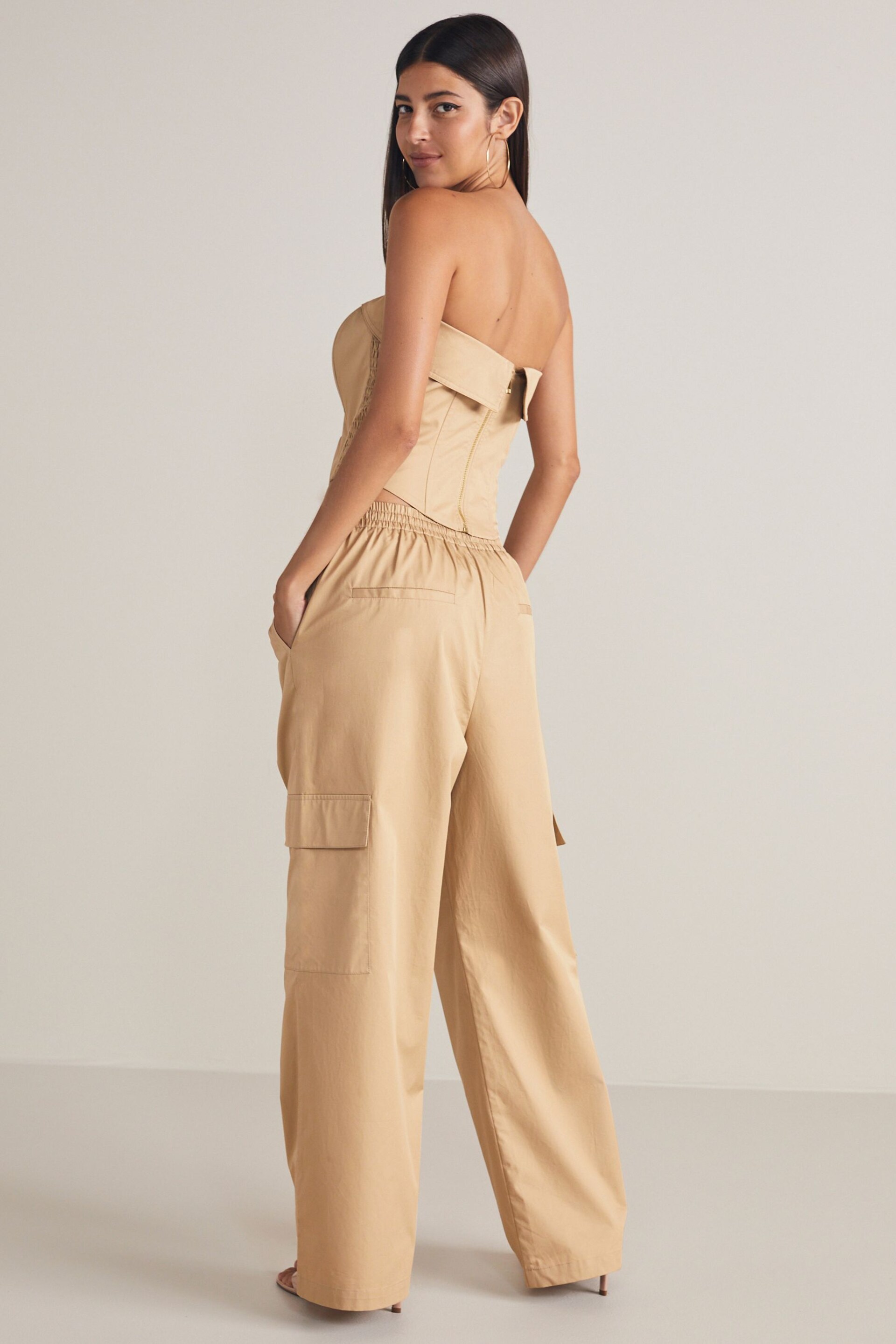 Camel Natural Wide Leg Cargo Trousers - Image 4 of 7