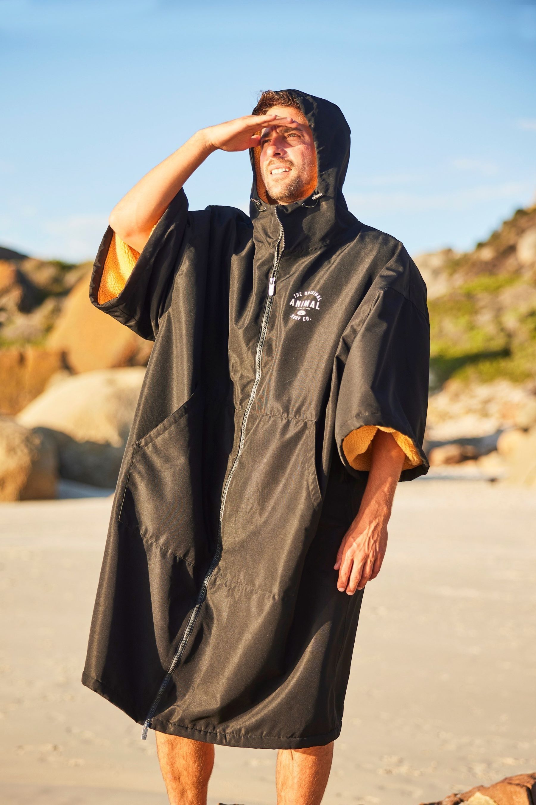Animal Black Mens Recycled Waterproof Misty Changing Robe Coat Jacket