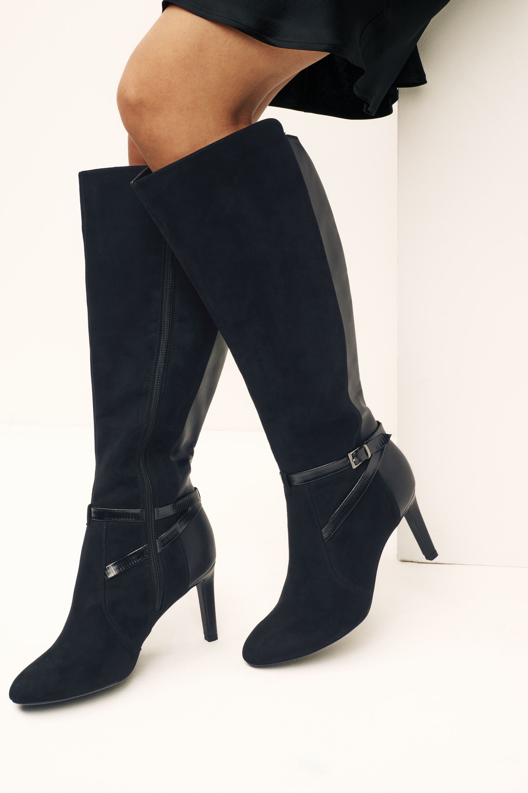 Black heeled boots wide fit clearance