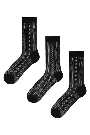 Wild Feet Black Cropped Fancy Ankle Socks 3 Pack