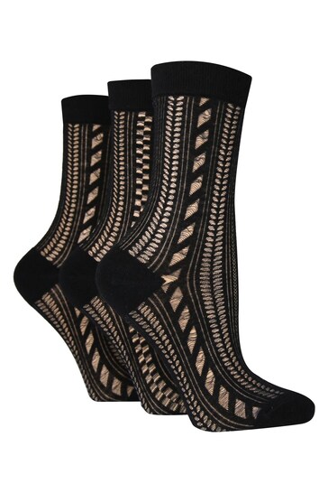 Wild Feet Black Cropped Fancy Ankle Socks 3 Pack