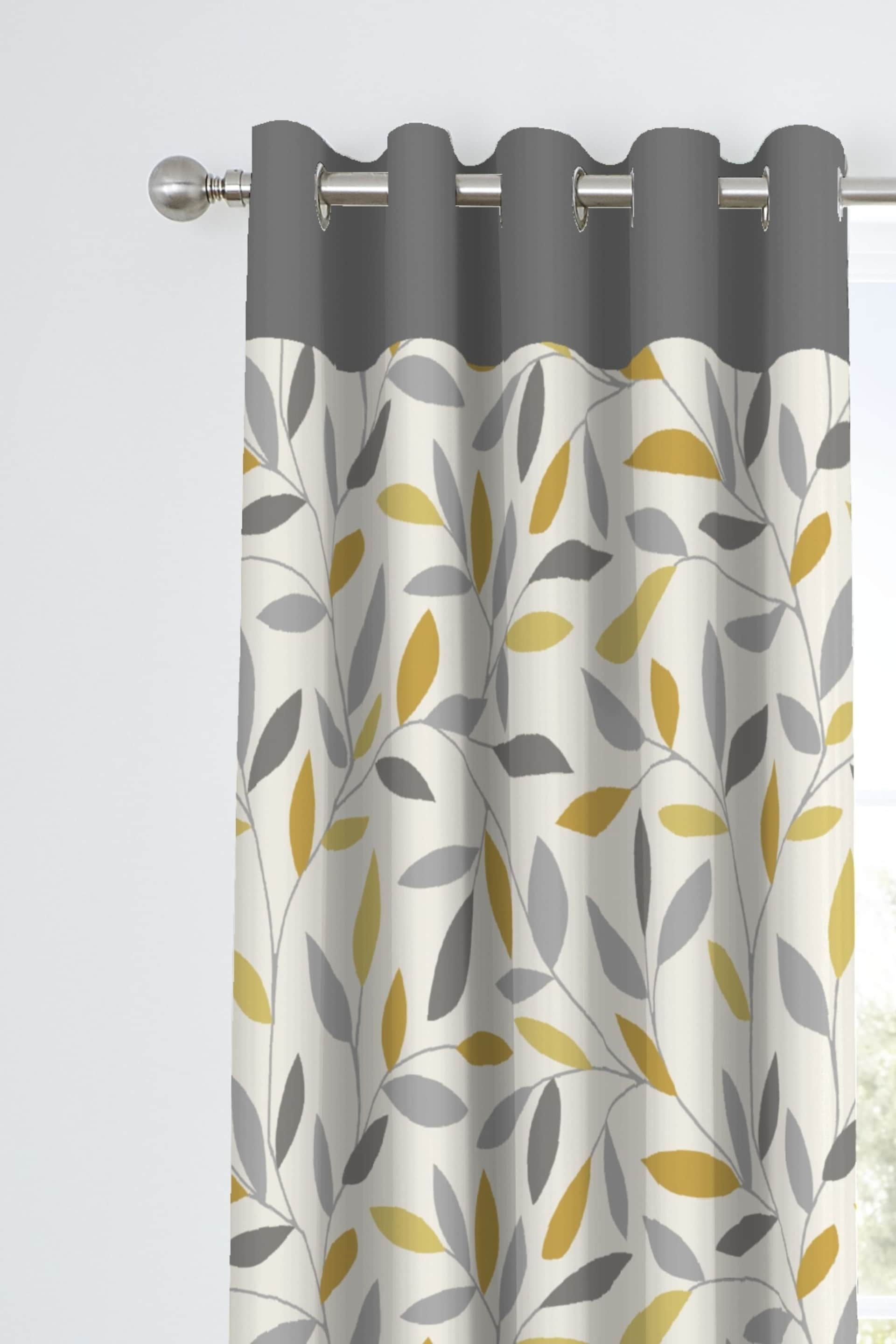 Fusion Yellow Beechwood Leaves Eyelet Lined Curtains - Image 2 of 4