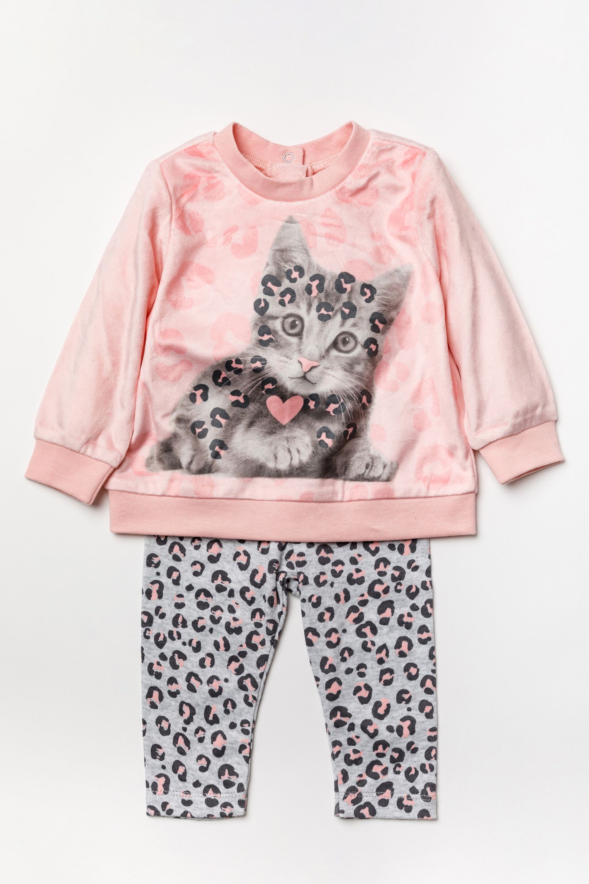 Lily & Jack Pink Cat Print Cotton 2-Piece Top and Trouser Set - Image 1 of 3