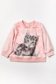 Lily & Jack Pink Cat Print Cotton 2-Piece Top and Trouser Set - Image 2 of 3