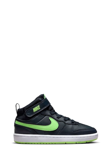 Nike Navy/Lime Junior Court Borough Mid Trainers
