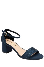 Ravel Blue Ankle Strap Block Heel Diamante Sandals - Image 1 of 4