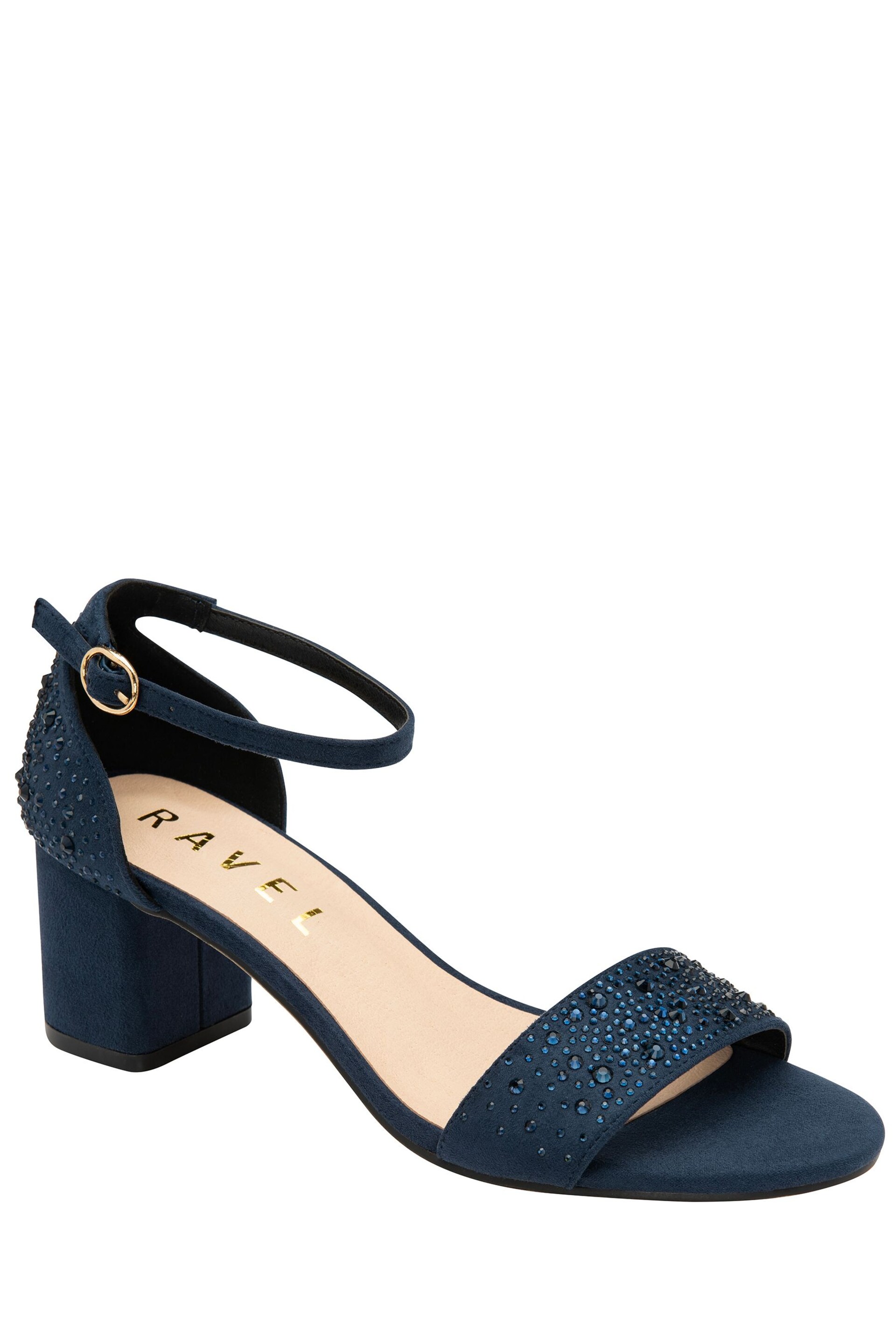 Ravel Blue Ankle Strap Block Heel Diamante Sandals - Image 1 of 4