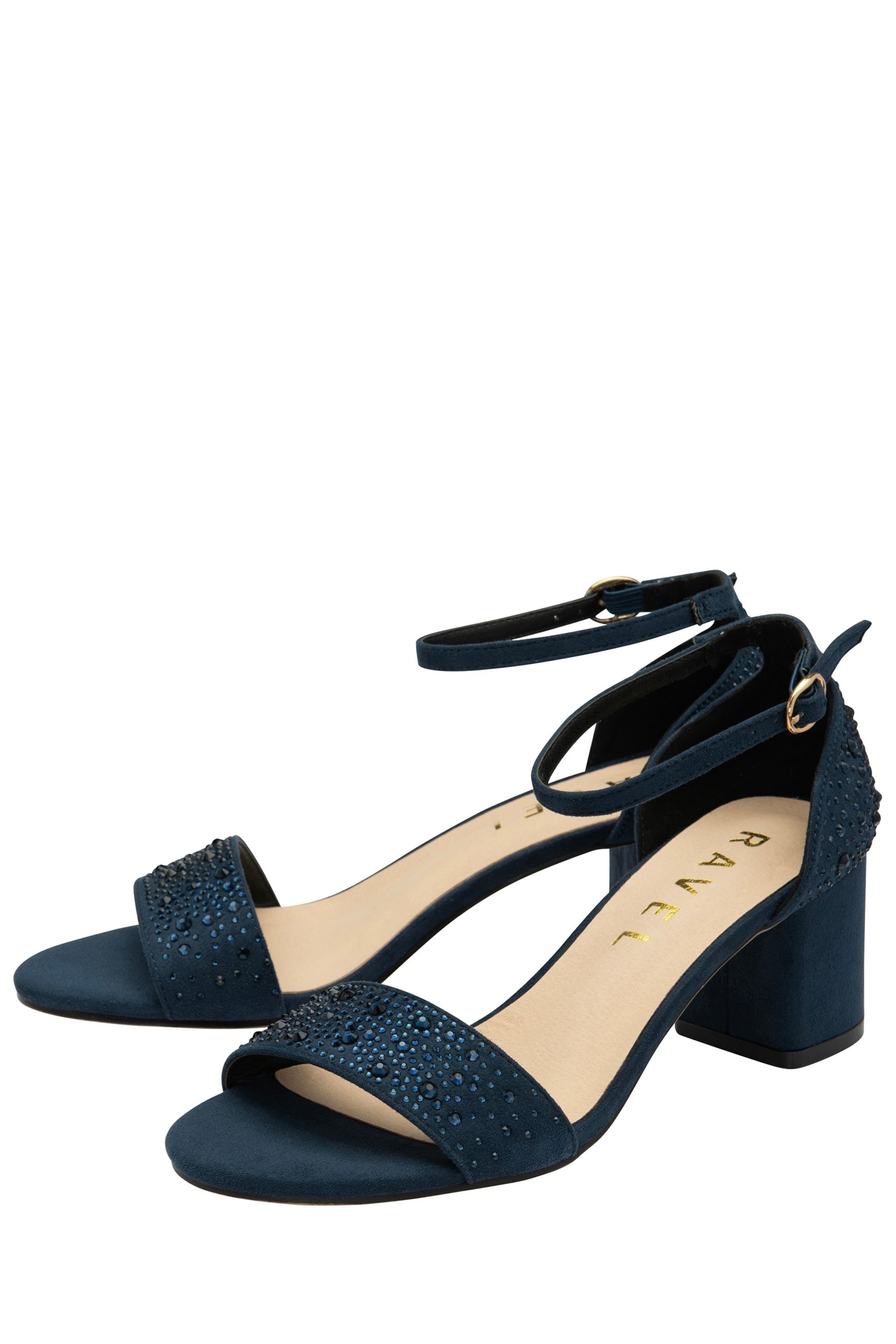 Ravel Blue Ankle Strap Block Heel Diamante Sandals - Image 2 of 4