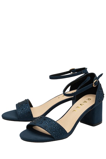 Ravel Blue Ankle Strap Block Heel Diamante Sandals
