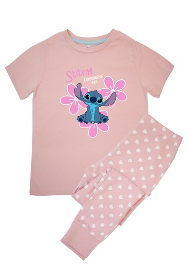 Brands In Pink Lilo And Stitch Flowers Girls Baby Pink Hearts Pyjamas