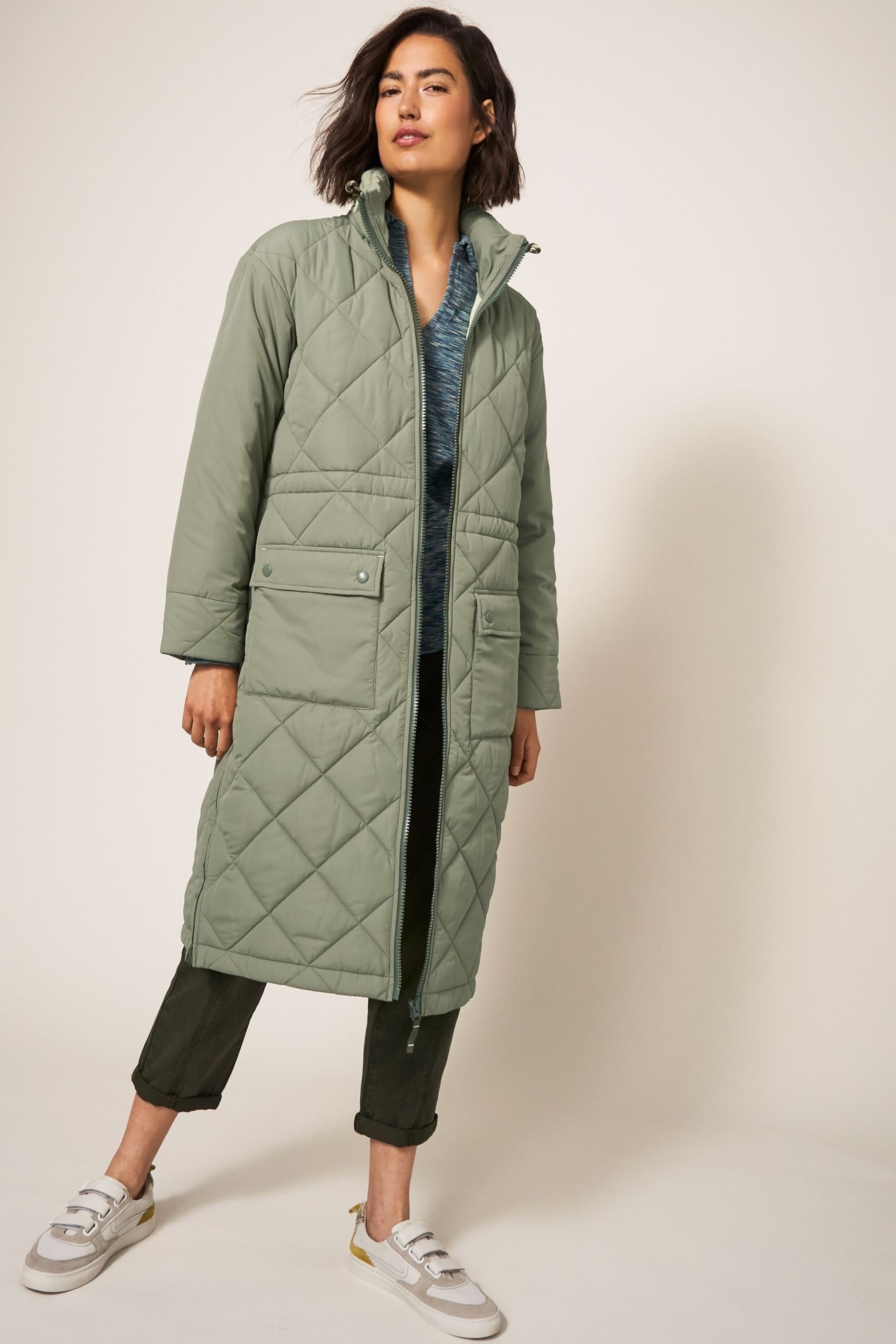 White Stuff Green Lorena Quilted Coat - Image 1 of 6