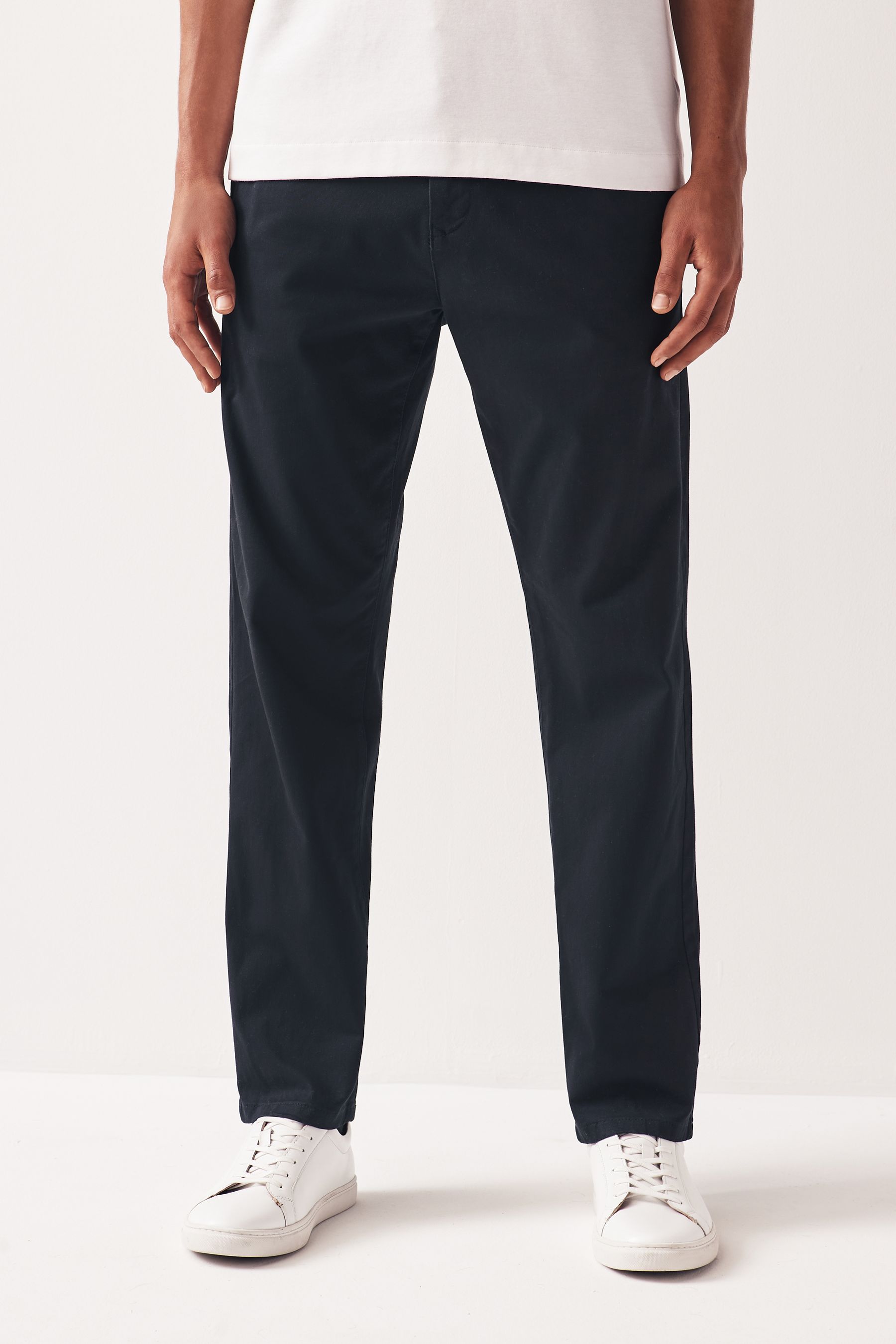 Buy Navy Blue Straight Fit Stretch Chinos Trousers from the Next UK online shop