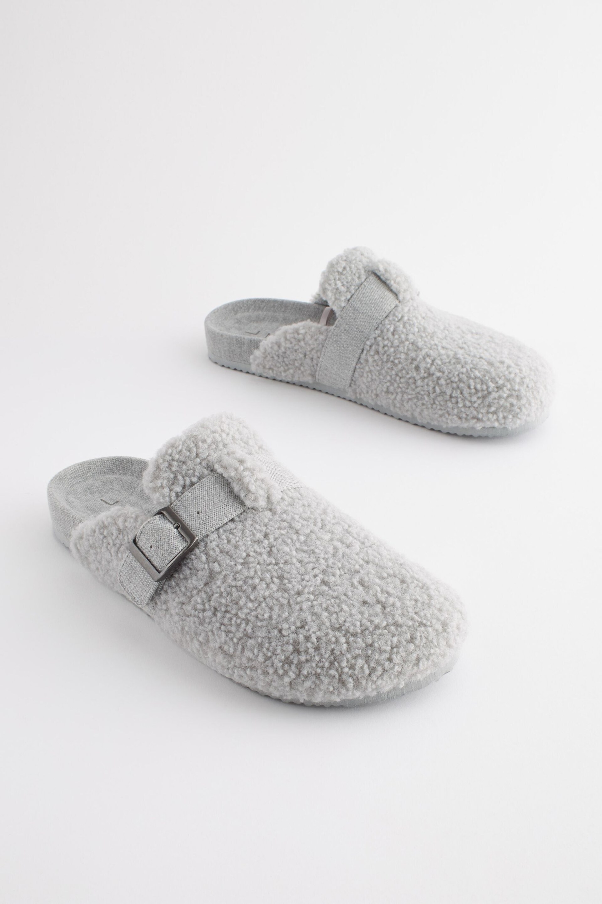 Grey Teddy Borg Buckle Mule Slippers - Image 3 of 7