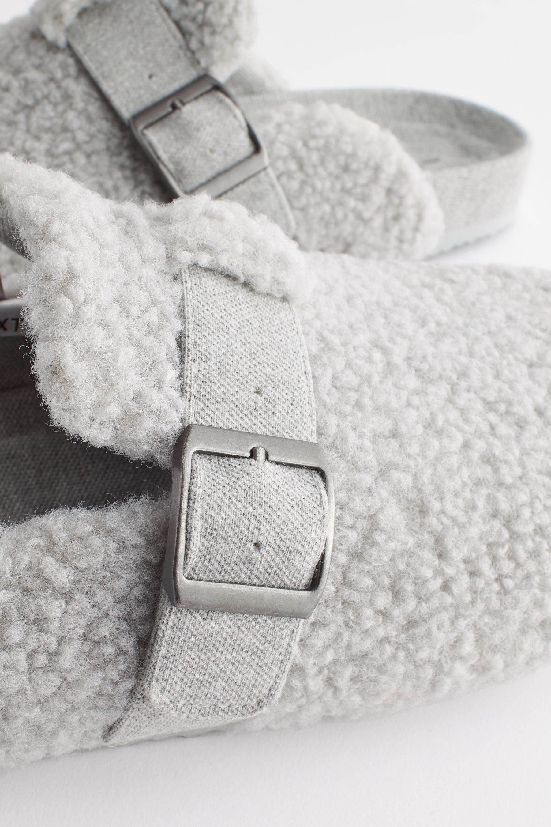 Buy Grey Teddy Borg Buckle Mule Slippers from the Next UK online shop