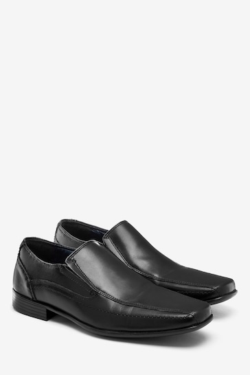 Black Regular Fit Leather Panel Slip-On Shoes