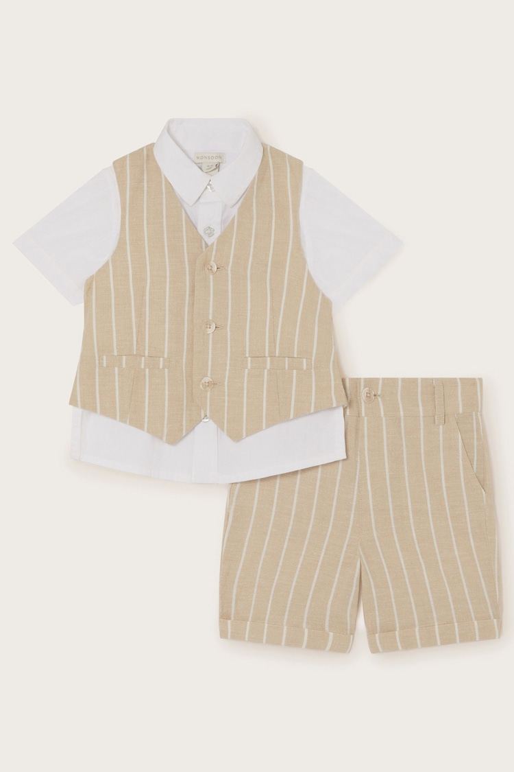 Monsoon Natural Cooper Stripe Smart Shirt Waistcoat and Shorts Set - Image 1 of 3