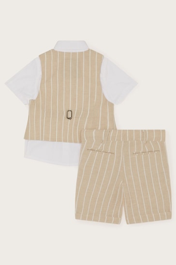Monsoon Natural Cooper Stripe Smart Shirt Waistcoat and Shorts Set