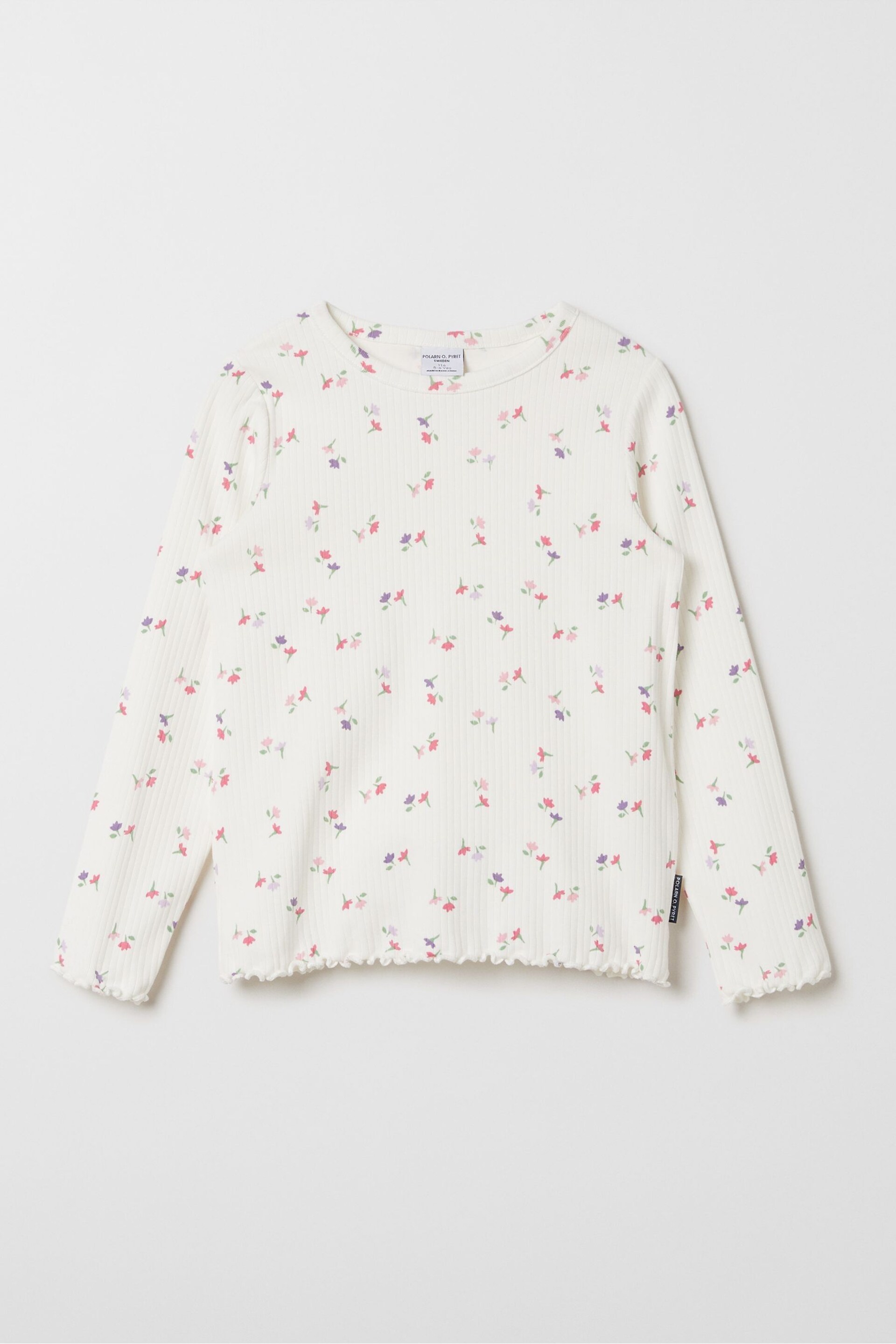 Polarn O. Pyret White Organic Cotton Ribbed Floral Top - Image 1 of 3