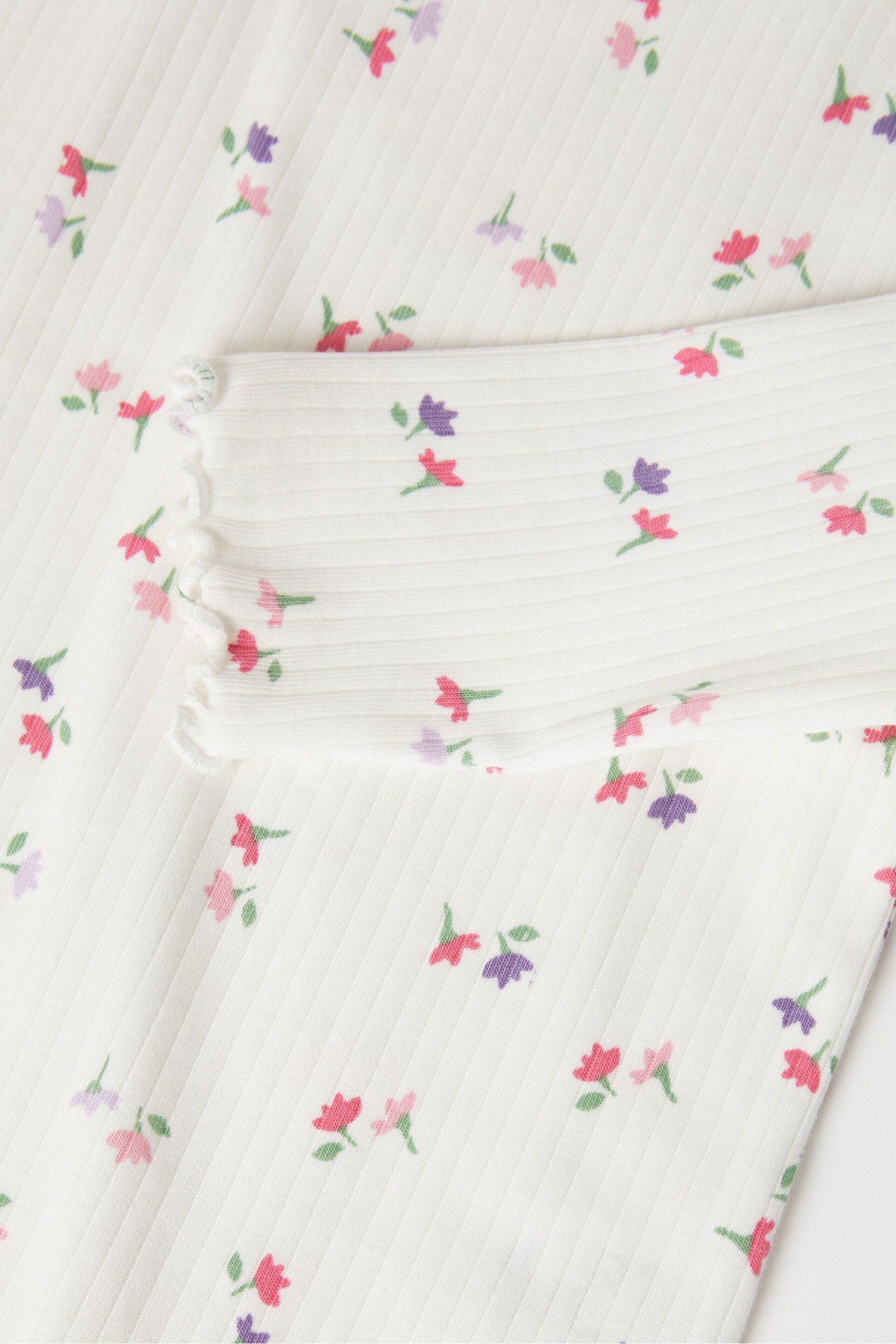 Polarn O. Pyret White Organic Cotton Ribbed Floral Top - Image 3 of 3