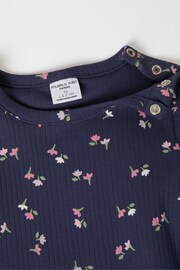 Polarn O. Pyret Blue Organic Cotton Ribbed Floral Top - Image 2 of 3